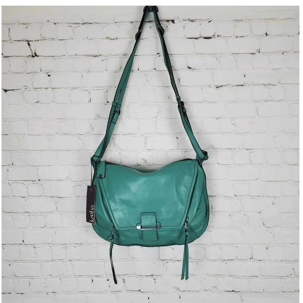 NWT Kooba Leroy Leather Cross Body Bag in Sea Glass blue teal - Picture 3 of 16